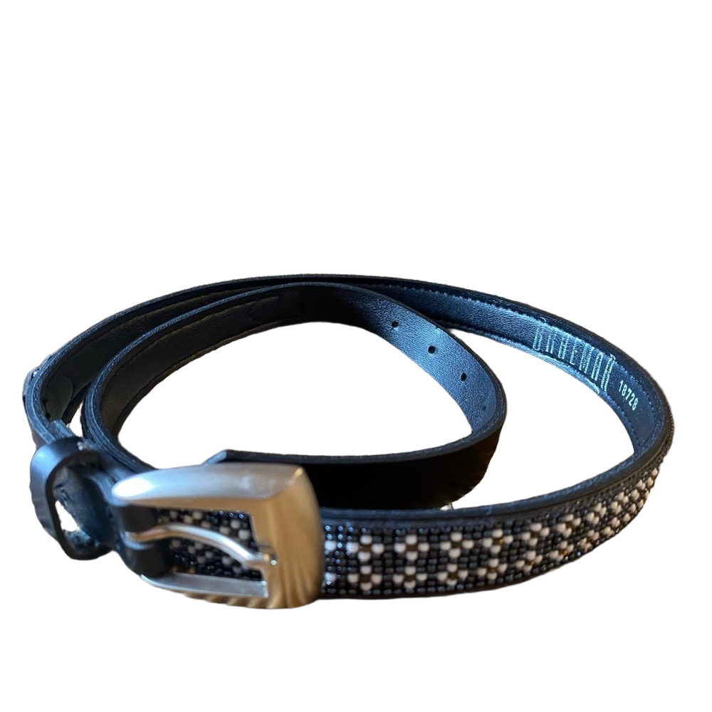 Women's Braemar Black & White Beaded Black Belt Stlyle Size L western cowboy